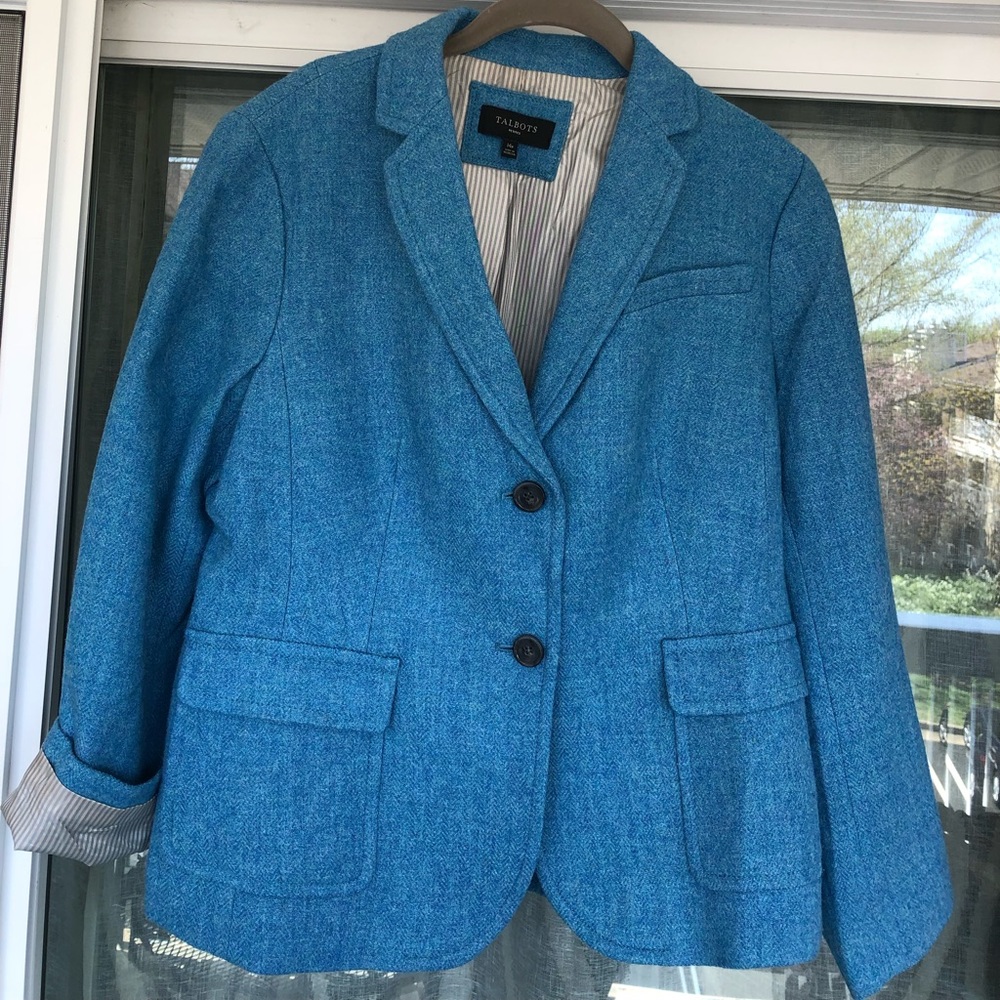 Talbots Blue Tweed Wool Blend Blazer